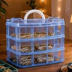 Premium 3-Tier Cosmetic & Jewellery Organizer Case with Carry Handle – Travel-Friendly Makeup Storage Box