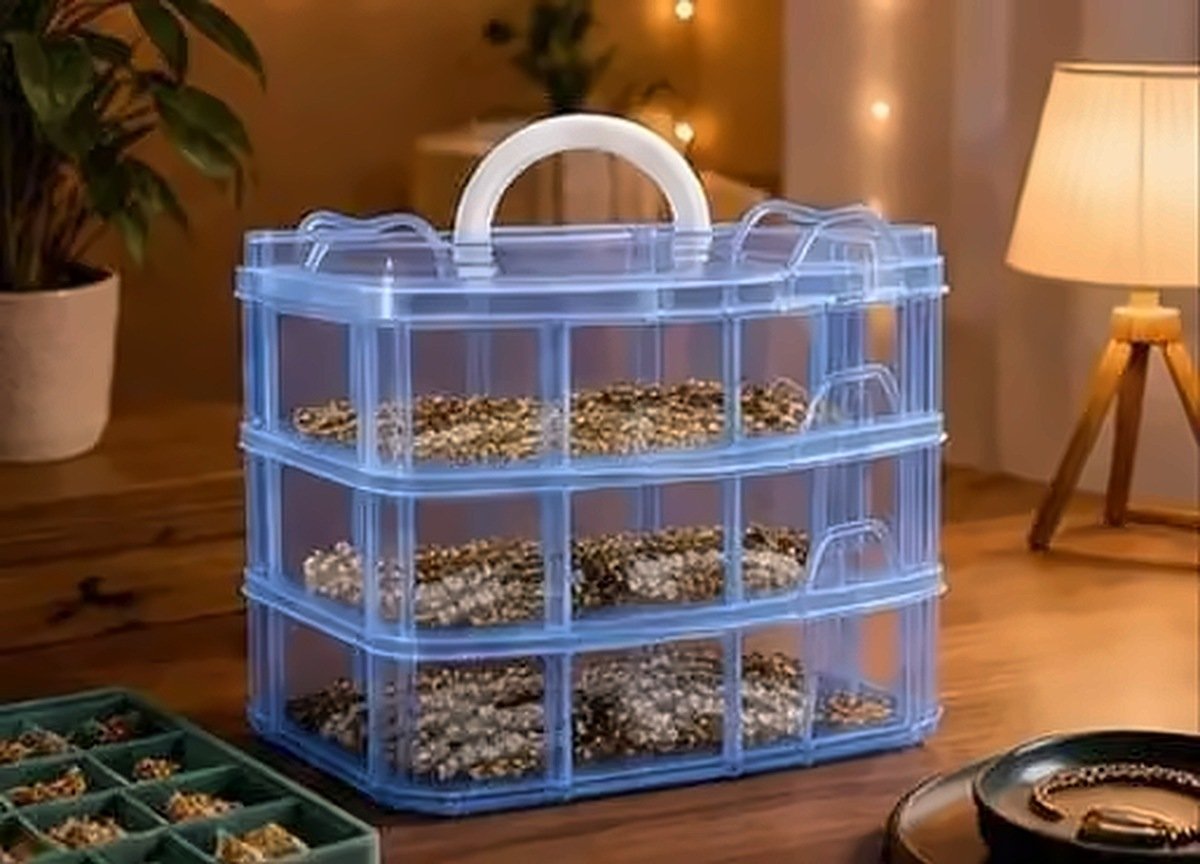 Premium 3-Tier Cosmetic & Jewellery Organizer Case with Carry Handle – Travel-Friendly Makeup Storage Box