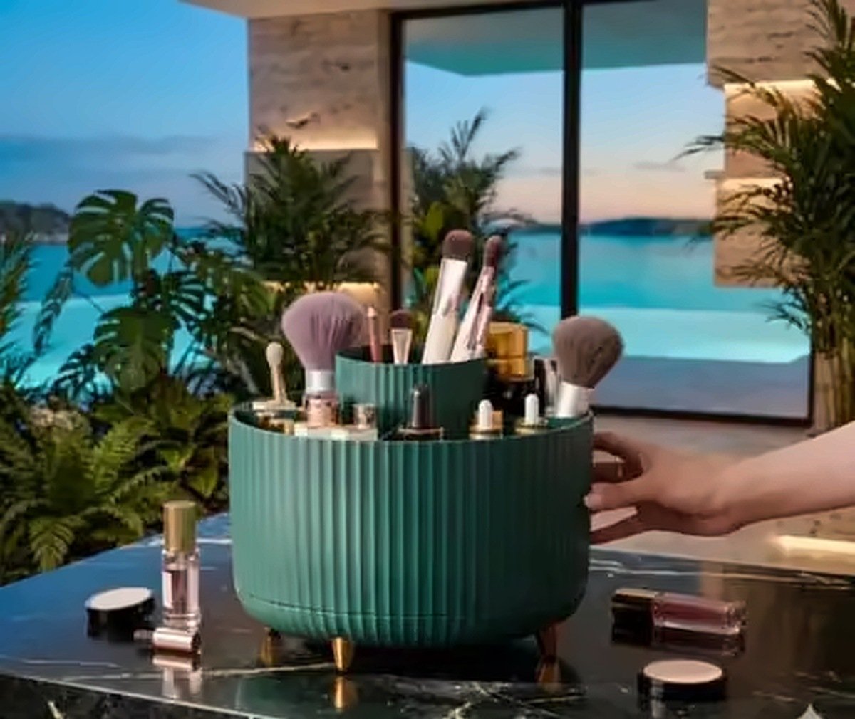 360° Rotating Makeup Brush Holder & Vanity Organizer – Multi-Colour Cosmetic Storage Box - Image 3